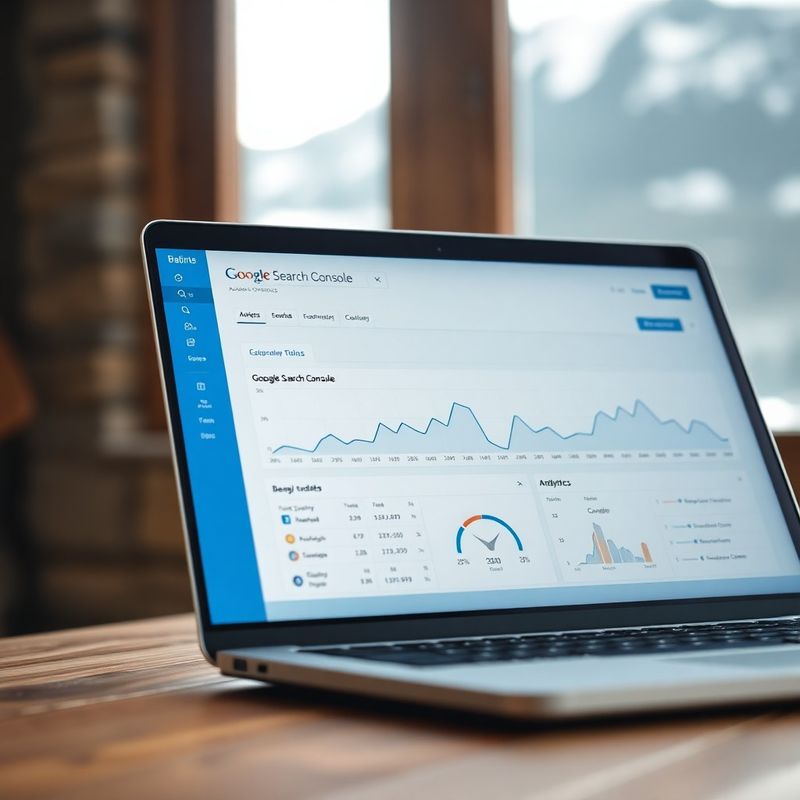 Analitična nadzorna plošča z grafi Google Search Console v indigo barvni paleti